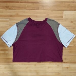 SO Colorblock Crop Top Size Medium Women's Burgundy/Maroon And White